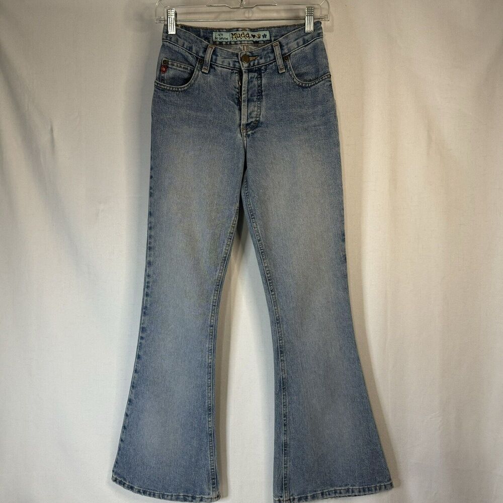 Vintage Mudd Bell Bottom Denim Jeans Light Wash 26” Waist Retro 90’s Y2K Girls